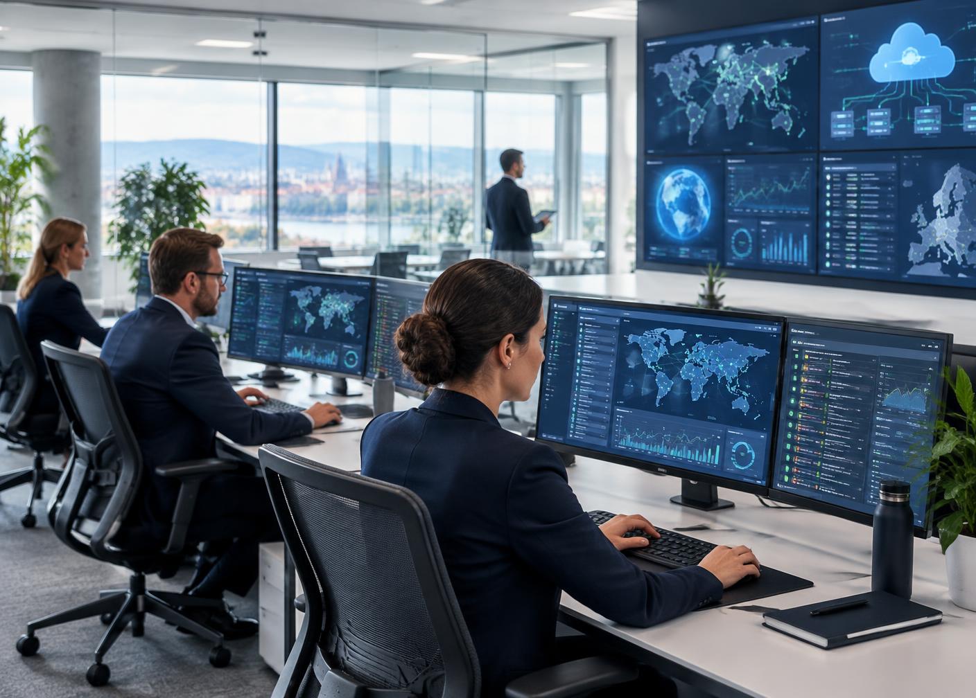 Cybersecurity operations team monitoring cloud infrastructure
